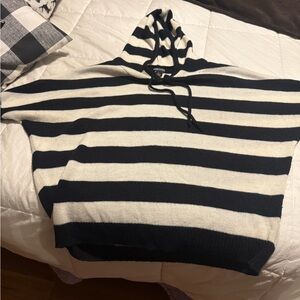 Wet Seal Black and White Striped hooded Sweater